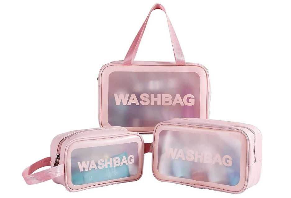 Różowa przezroczysta kosmetyczka wodoszczelna