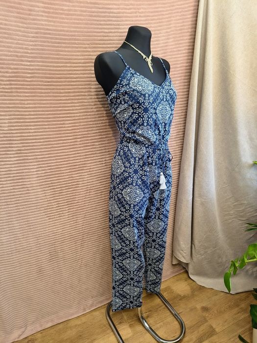 Niebieski kombinezon letni na ramiączkach długie nogawki orientalny boho L 40