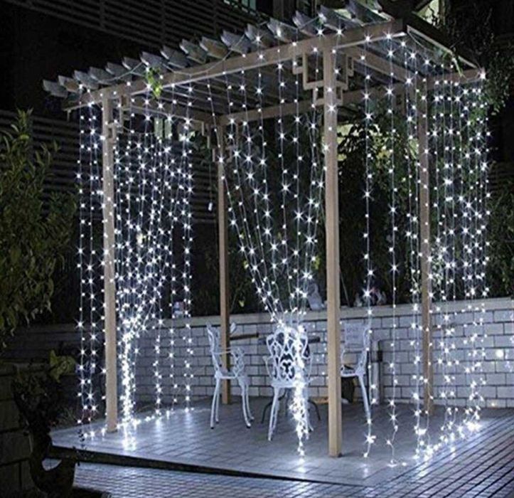 Kurtyna Świetlna Led Na Druciku 300 LED USB Biały Zimny Pilot