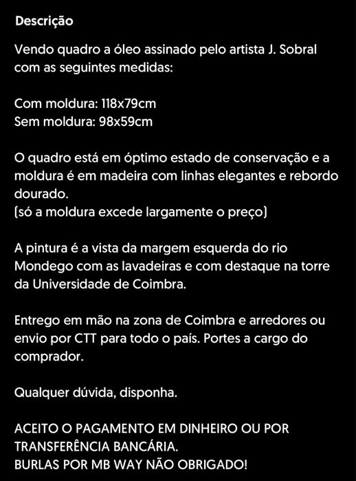 Pintura Original a óleo de Coimbra J. Sobral