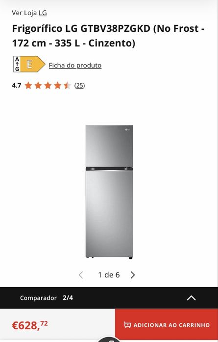 Frigorífico LG NOVO (sem embalagem)