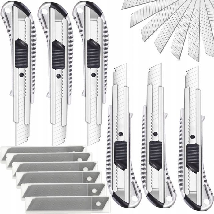 6x Nóż Do Tapet Metalowy Nożyk 18mm + 60 Ostrzy