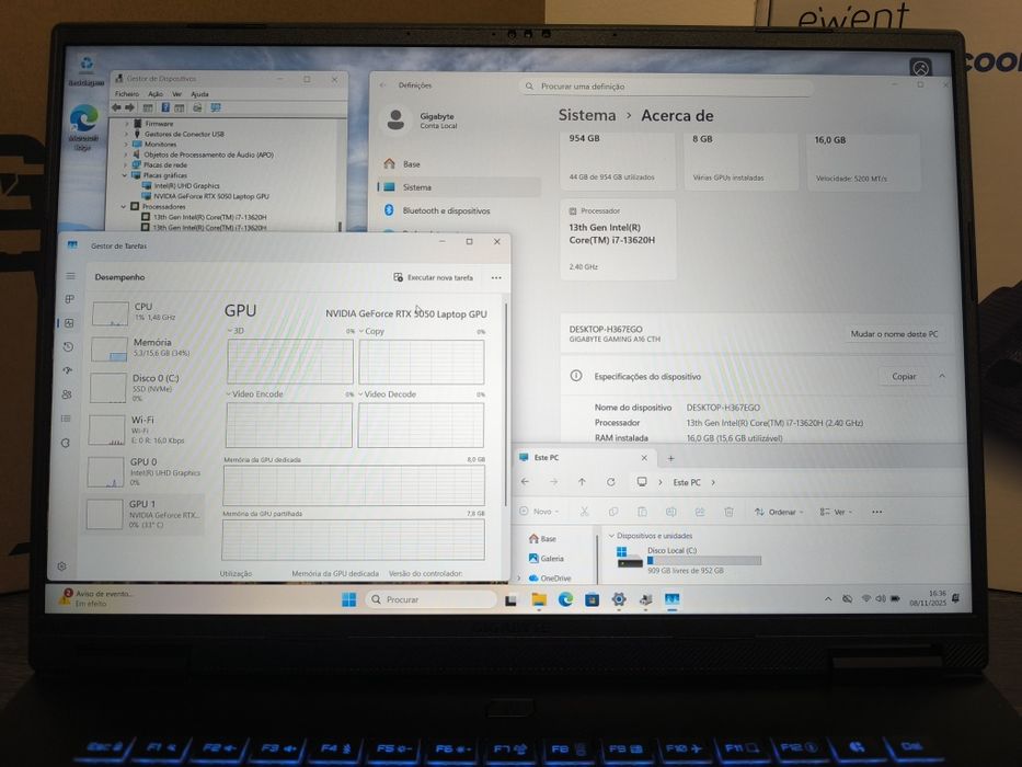 Gigabyte i7 5050RTX 1Tb 16 Ram 3x Sem Juros C Garantia