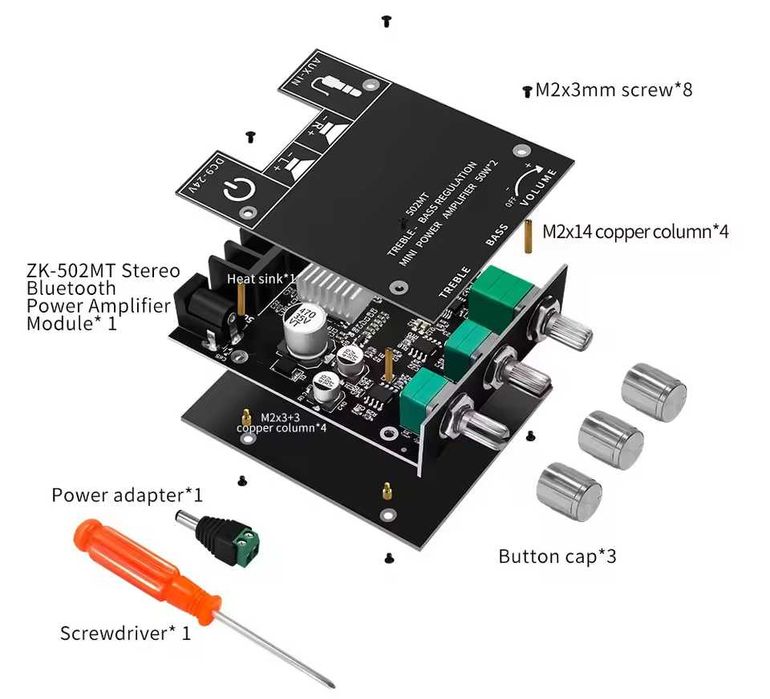 Усилитель 2.1 ZK MT-21 TB-21 2*50+100Вт Bluetooth 5.0 AUX MT-502