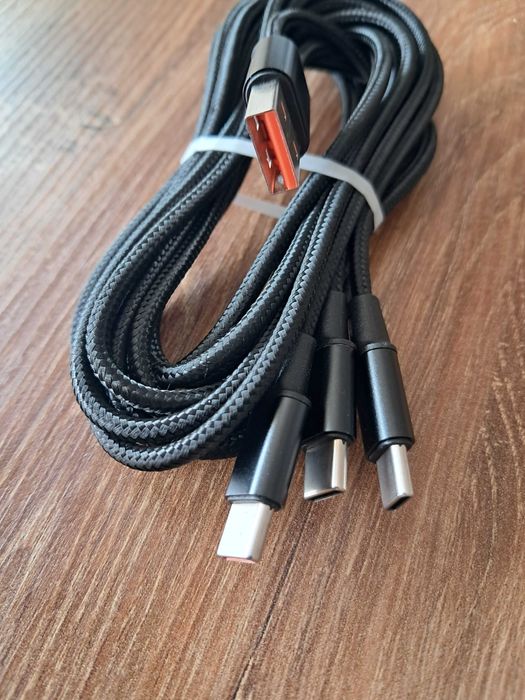 nowy kabel do ładowania 3w1 USB-3USB-C długość 1,2m