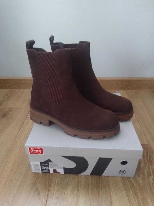 Nowe, skórzane brązowe botki damskie Sergio Leone rozmiar 39