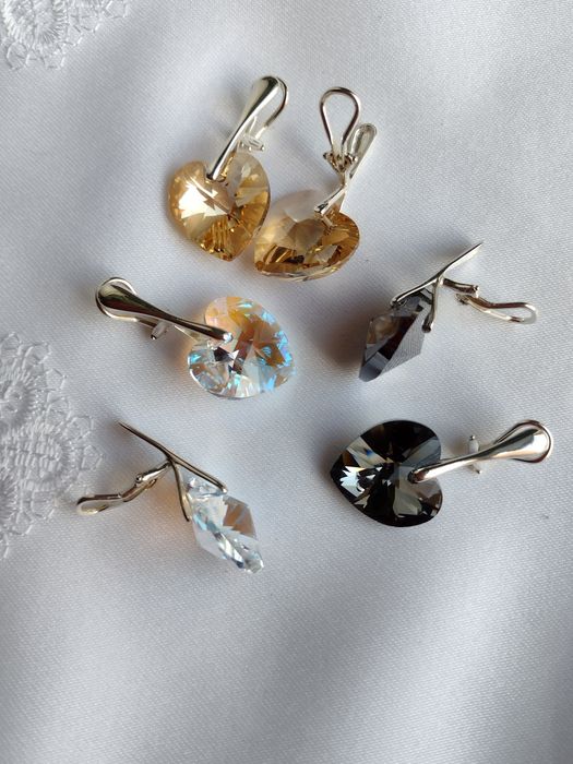 klipsy kryształy serca 18mm złote czarne błękitne Swarovski