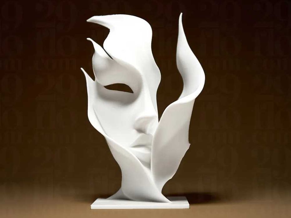 Nowoczesna Rzeźba Twarz Maska Płomień Figurka Biała Loft Art Deco Prezent