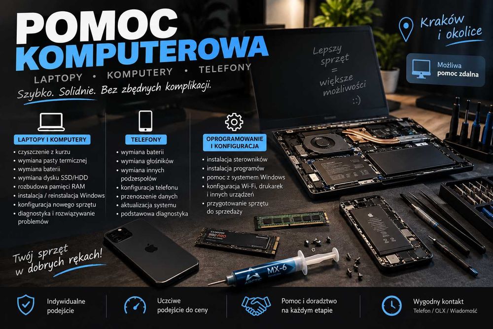 Pomoc komputerowa i elektroniczna – laptopy, komputery, telefony | Kraków