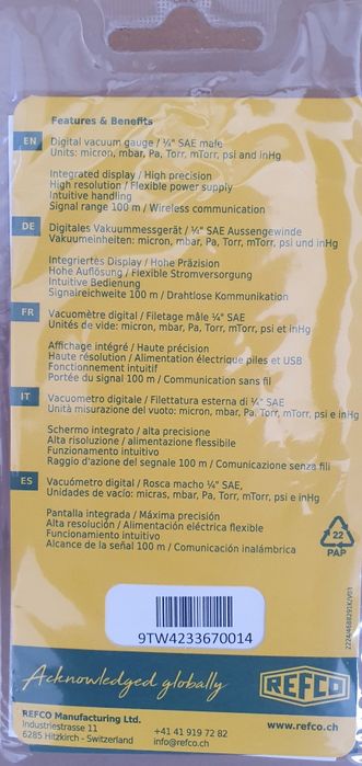 Prożniometr Refco REFVAC-RC