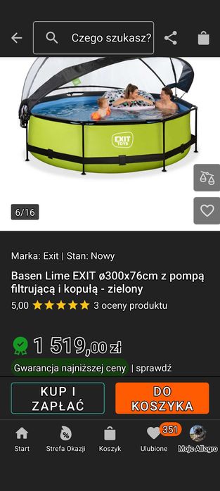 Basen stelażowy 300x76cm z kopułą
