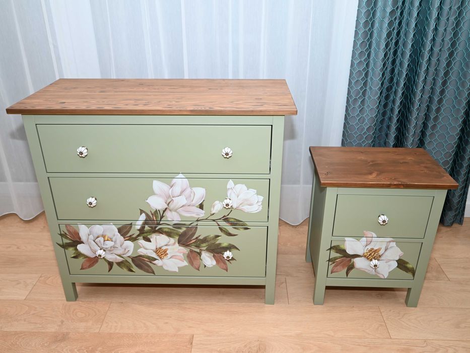 Komoda + szafka nocna HEMNES Ikea ręcznie zdobione Vintage