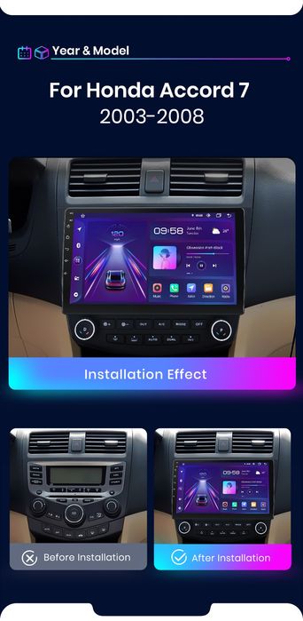 Rádio 10" android HONDA ACCORD 7 de 2/32GB CARPLAY WIFI GPS Novo