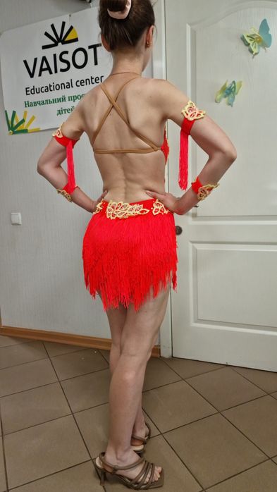 Плаття для бальних танців неоново помаранчева Латина турнірне — XS-S,