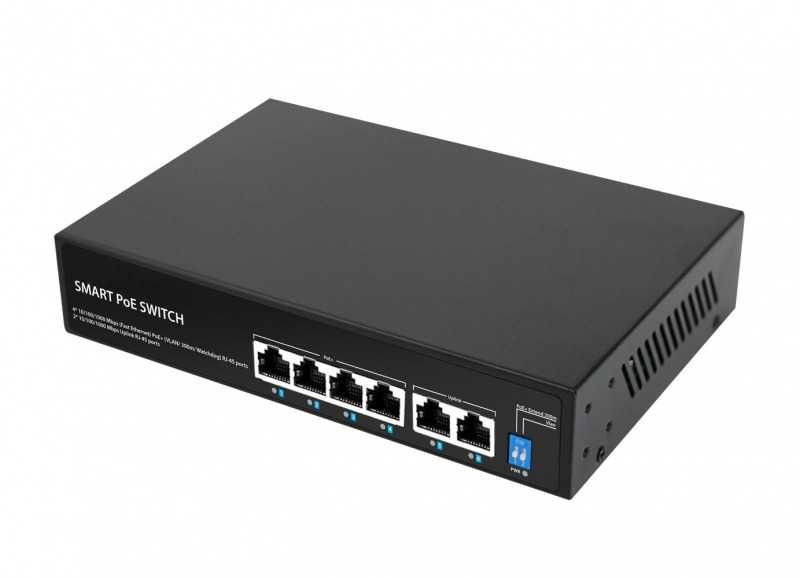 Switch PoE Gigabit 6 Portas (4 PoE + 2 Uplink) ‼️300m ‼️60W