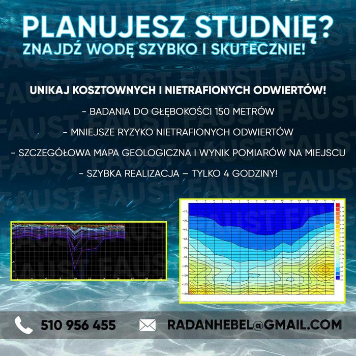 Szukanie wody studnia pomiary 150km gratis