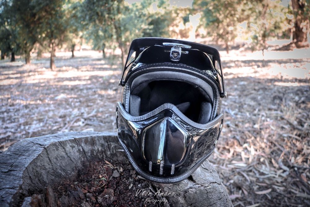 Capacete Vintage/Motocross/Old School/Retro (Black Glossy)|NOVO