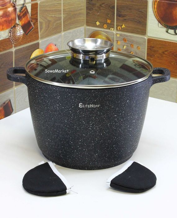 Garnek Brytfanna Wysoki Kociołek Marmur 6,5L 24CM EliteHoff E7013