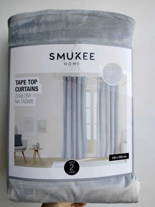 Zasłony welurowe aksamitne na taśmie Smukee 140x250 szare 715