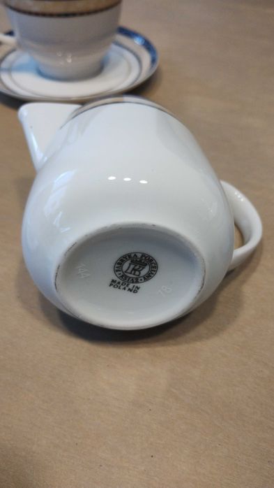 Zestaw serwis kawowy fabryka porcelany Książ szafirowo złoto beżowy