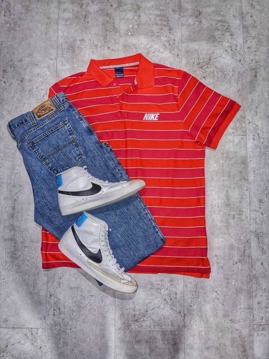 Nike Męska koszulka polo w paski czerwona 100% bawełna XXL retro sporty