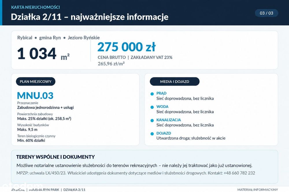 Działka budowlana 1034 m² nad Jeziorem Ryńskim | Media | Bezpośrednio - Widok 3