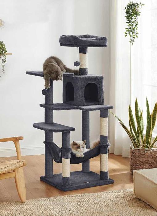 Drapak dla kota XXL stabilny wieża słupek domek legowisko NOWY ciemny