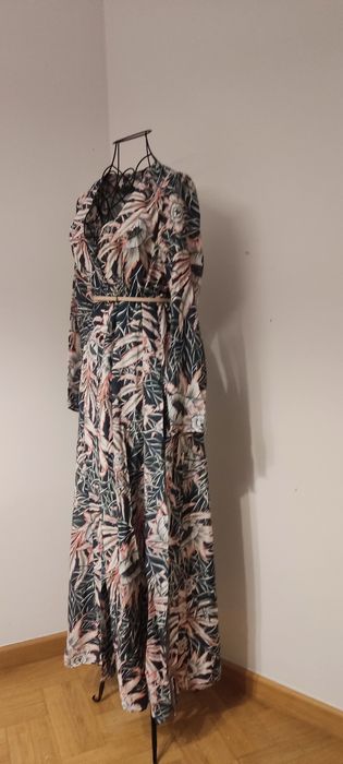 H&M Długa zwiewna sukienka wiskoza kieszenie