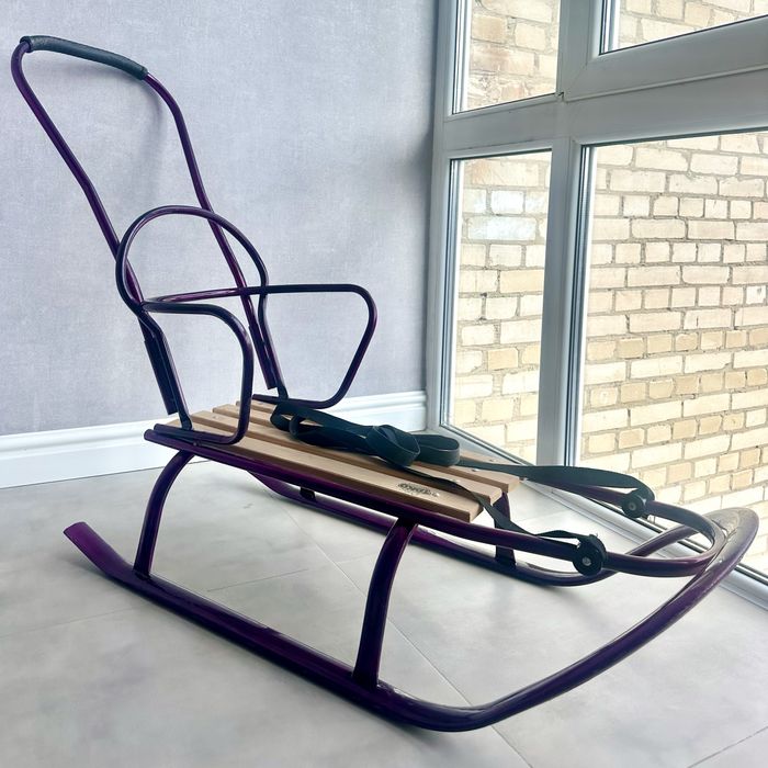 Дитячі санки Tako з ручкою, металеві, фіолетові, гарний стан