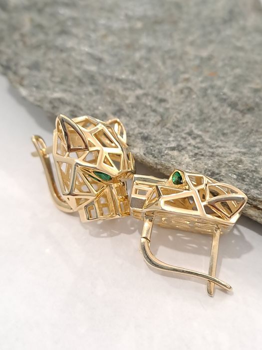 Złote kolczyki Pantery 585 Nowe Angielskie zapięcie