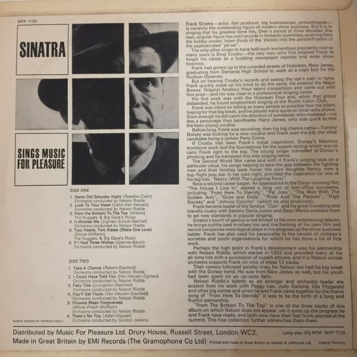 Vinil: Frank Sinatra sings Music for pleasure 1959