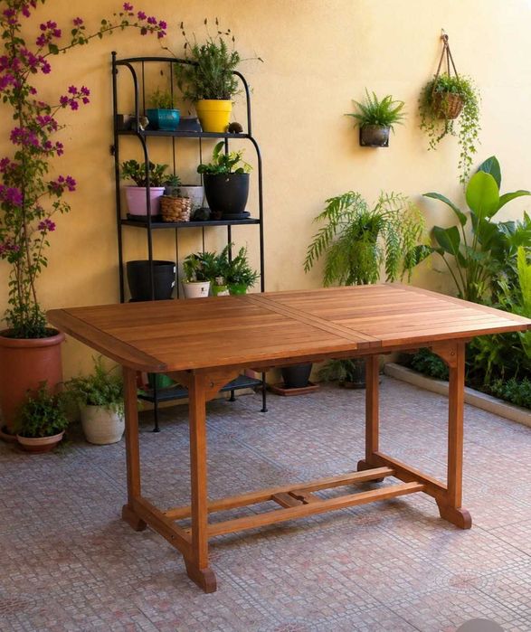 Mesa jardim exterior extensível como nova em madeira Acácia