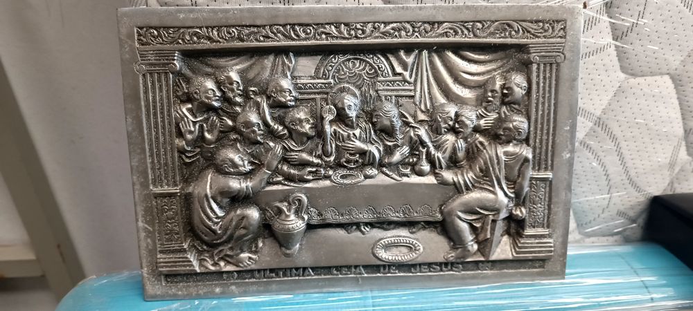 Placa religiosa última ceia de Jesus em estanho