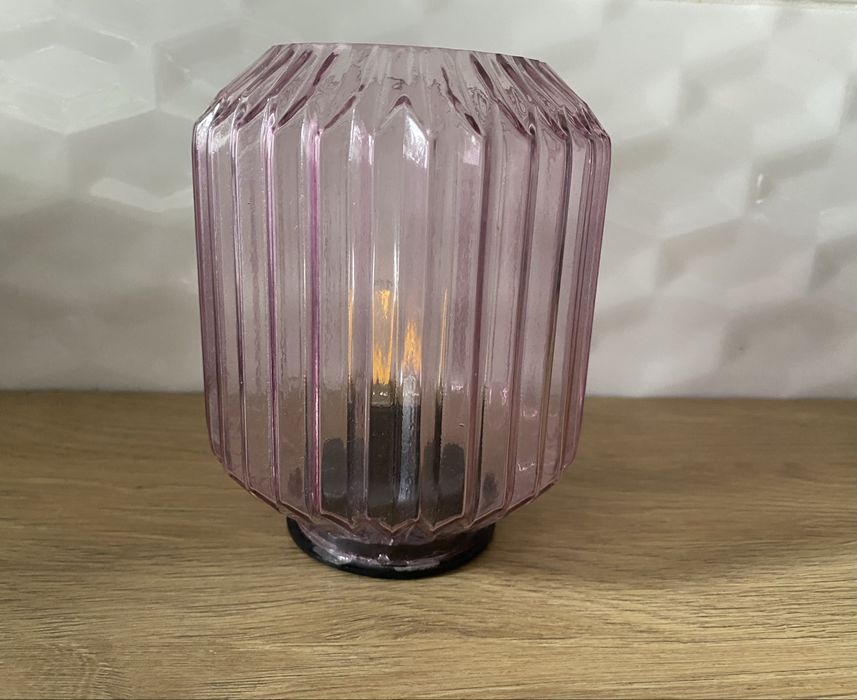 Wrzosowa mała lampka szklana na baterie lampion