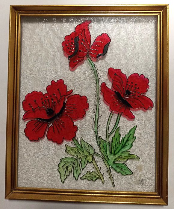 PAPOILAS - pintura sobre vidro com 22x27 cm