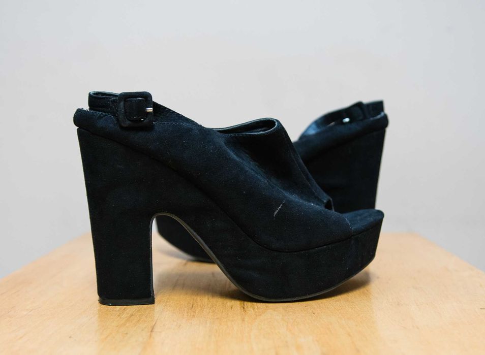 Czarne Sandały/Kapcie na Mega Platformie