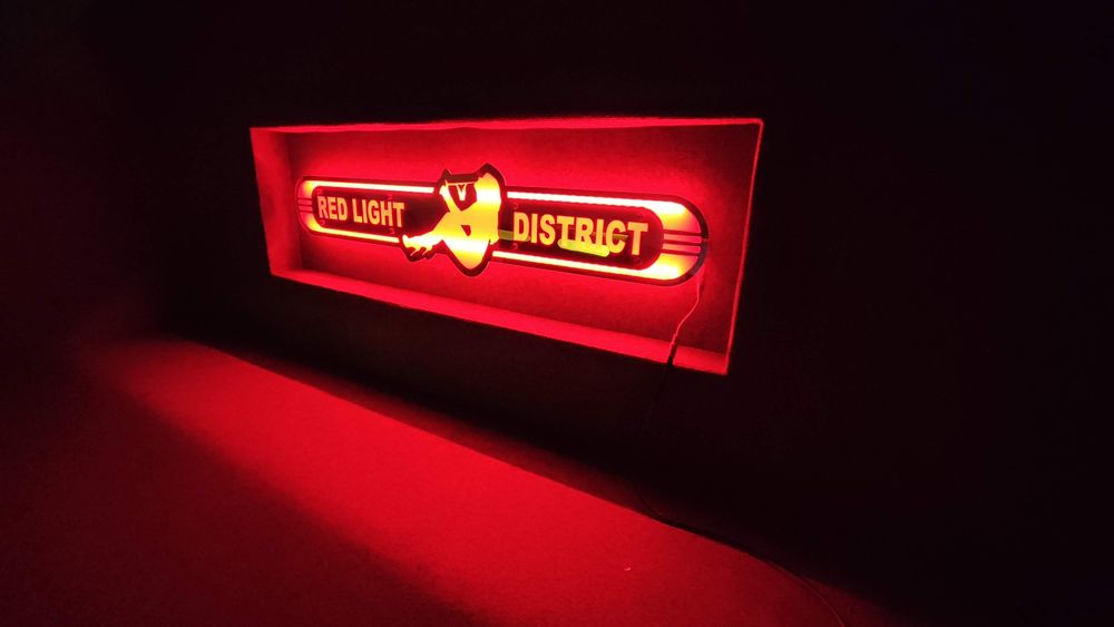 Red light district Lustro LED  na tylną ścianę TIR, łóżko D01-czerwony