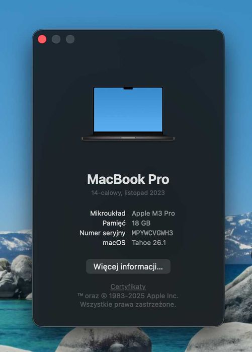 Macbook Pro M3 18GB RAM 512GB SSD - Gwiezdna Czerń