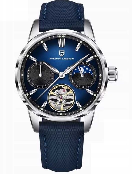 Zegarek automatyczny Pagani Design YS021 Tourbillon Granatowy 10 Bar Szafir