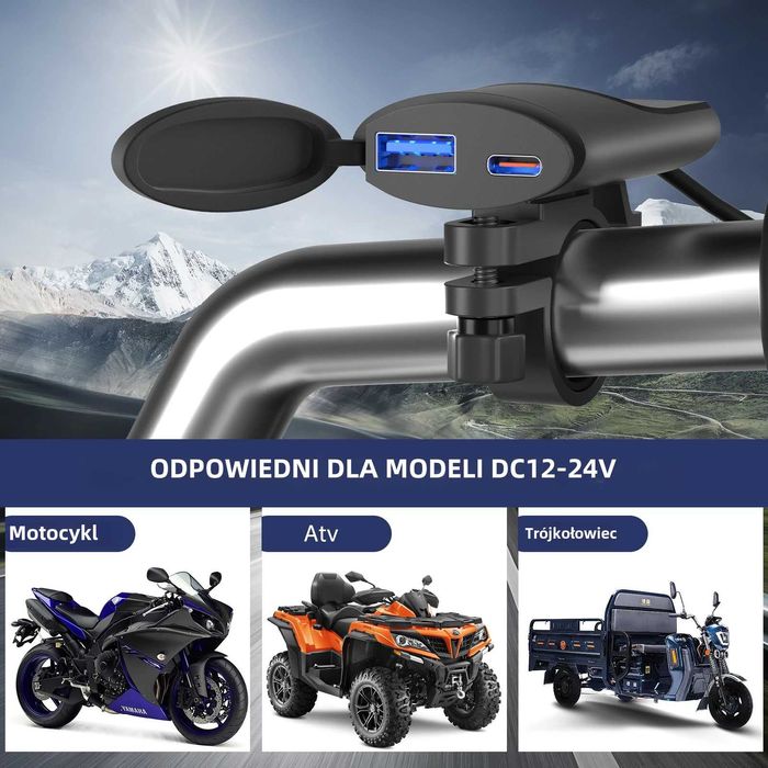 Ładowarka motocyklowa USB typu C + wodoodporna szybka ładowarka