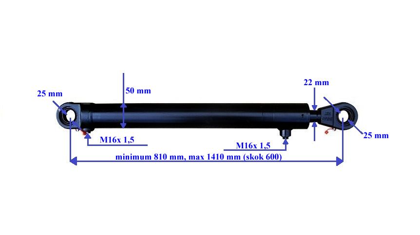 Siłownik hydrauliczny CIENKI dwustronnego działania wysuw 600 mm
