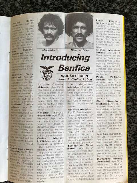Raro! Programa Linfield vs BENFICA (1983)  com Autógrafos Originais