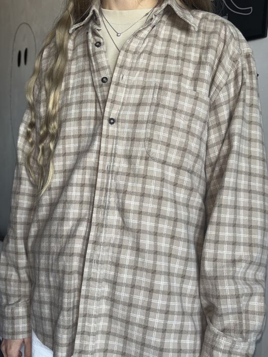 Сорочка бежева в клітинку, сорочка під вінтаж в клітинку