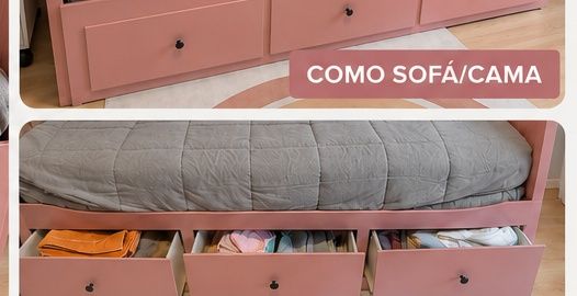 Cama individual extensível com 3 gavetas – Converte em cama de casal (1,60 m)