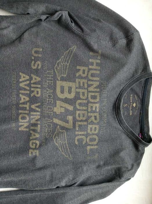 Bluzka typu "long-sleeve" grafitowa z nadrukiem - S - "Tom Tailor".