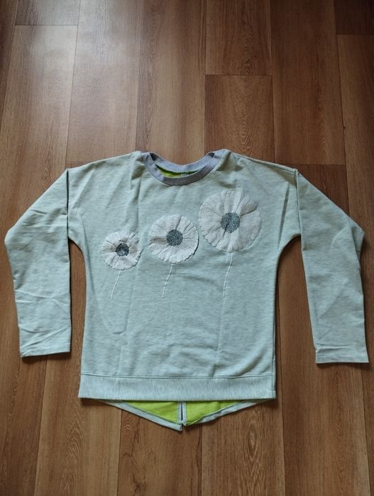 Sweter bluza 146 szara jesień kwiaty dmuchawce