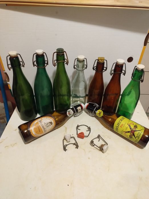 Stare butelki szklane z PRL 7 szt + 2 szt gratis
