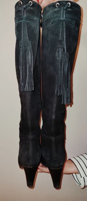 Kozaki zamszowe długie na obcasie