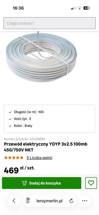 Przewód elektryczny YDYP 3x2.5 100mb 450/750V NKT