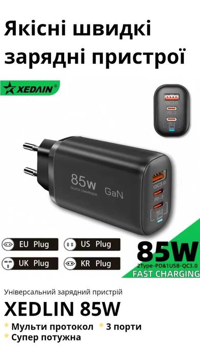 Швидка зарядка для Макбук та телефонів 85W XEDLIN Потужна Універсальна